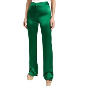 Alice + Olivia Emerald Satin Flare Pants